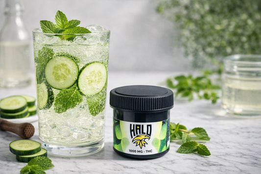 THC cucumber mint cooler made with Halo Drink Mix
