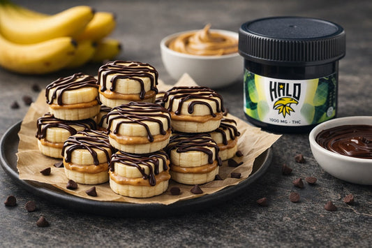 THC peanut butter banana bites with chocolate made using Halo Drink Mix