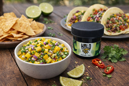 THC mango salsa made with Halo Drink Mix