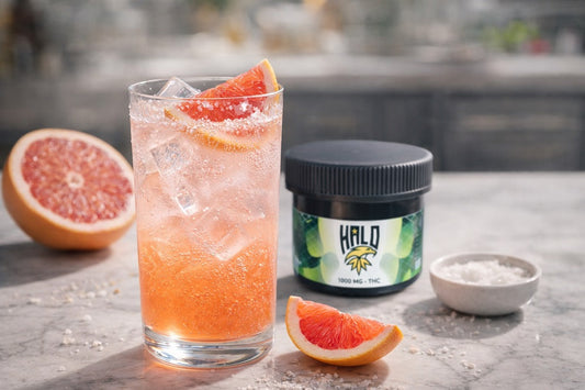 Sparkling THC grapefruit spritzer made with Halo Drink Mix