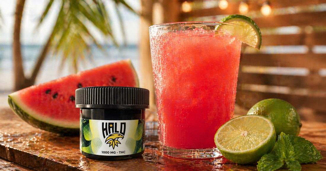 THC watermelon agua fresca made with Halo Drink Mix